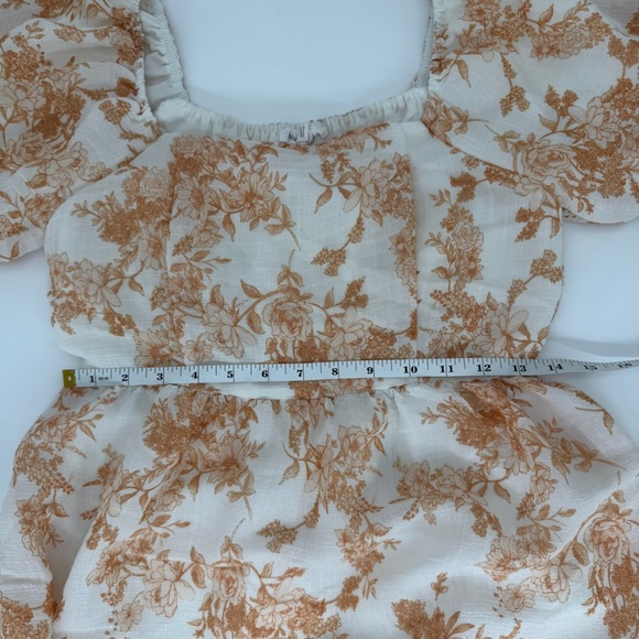 Boho Puff Sleeve Mini Dress | Rust Floral | Blu Pepper Size S - Picture 2 of 6